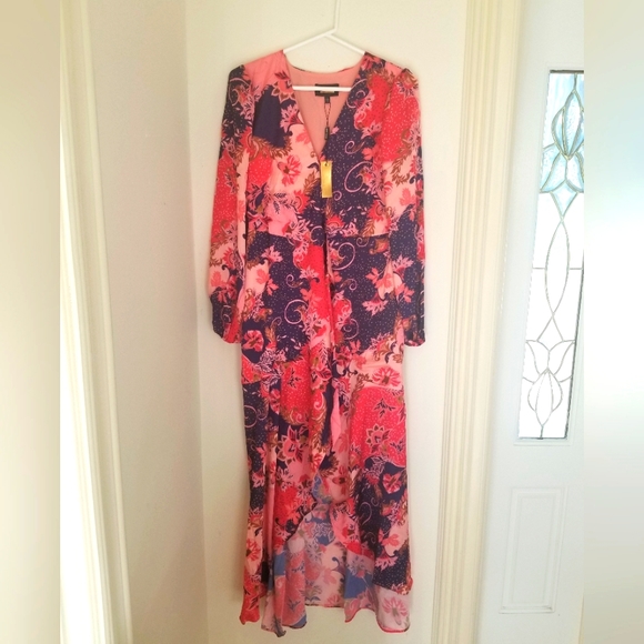 Alexia Admor High-low Ruffle Silhouette "Tala" Maxi Dress Pink/Mixed Print 6 NWT - Picture 2 of 11